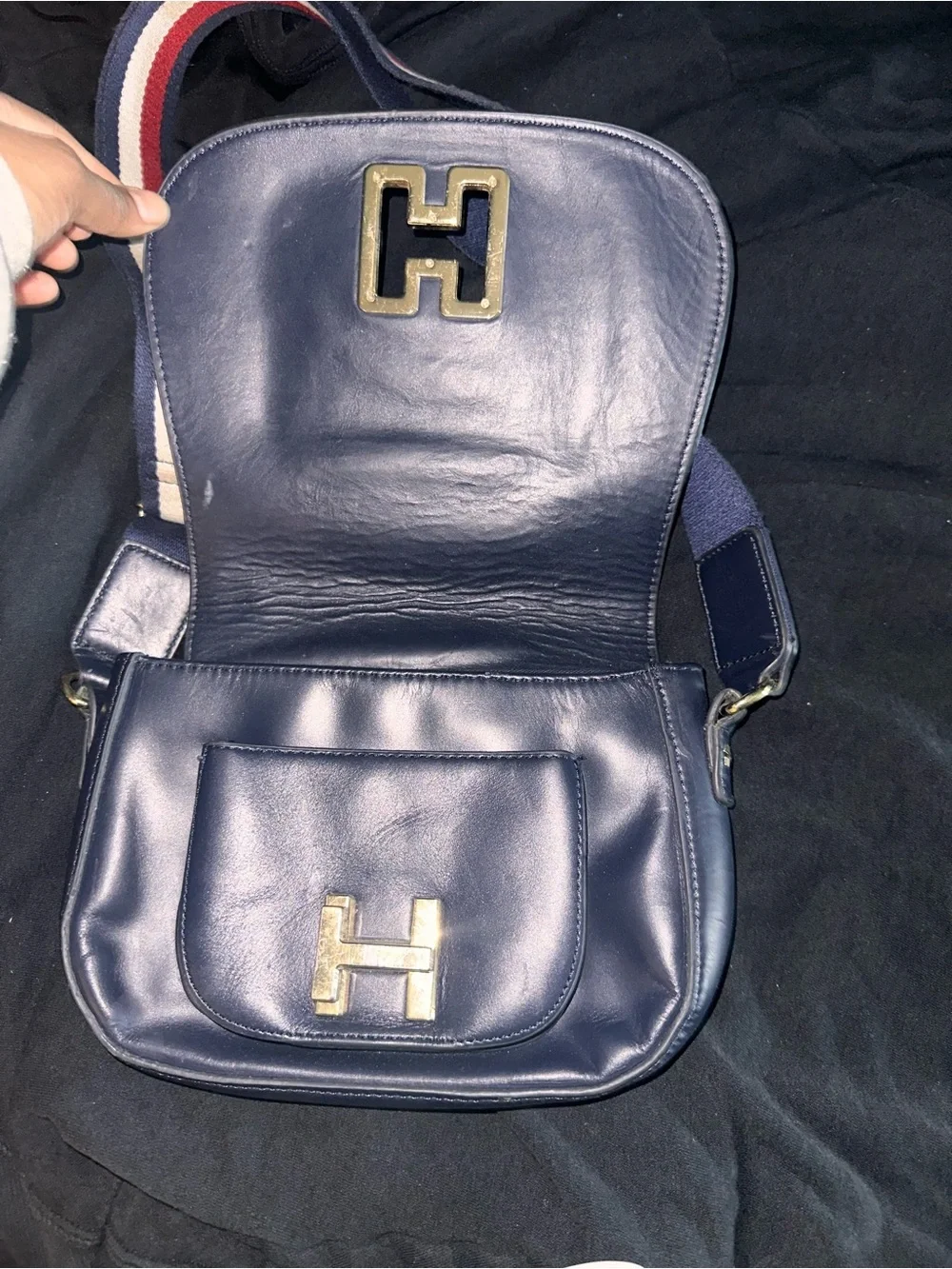 Tommy Hilfiger Navy Messenger Bag with Red Accent Patch